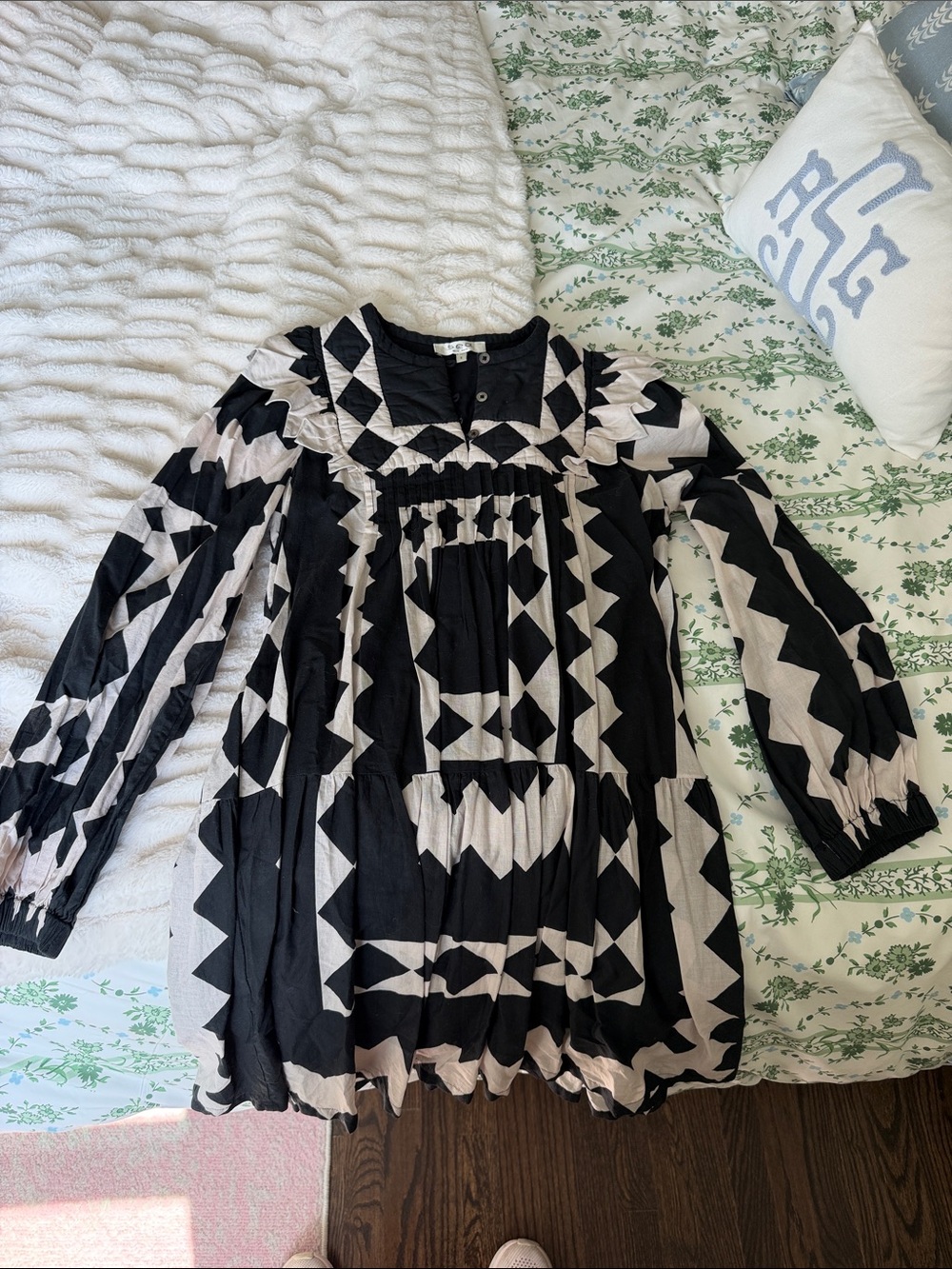 Sea New York Black and Cream Geometric Smock Tunic Dress